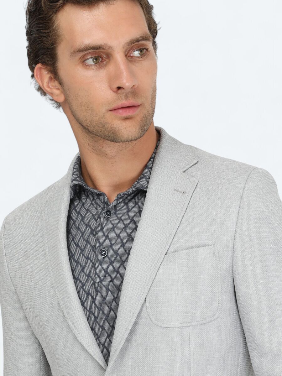 Grey Plain Modern Fit Jacket - 4