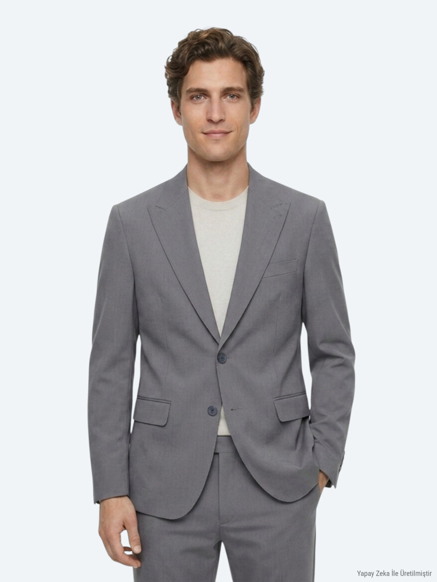 Grey Plain Modern Fit Suit - 1