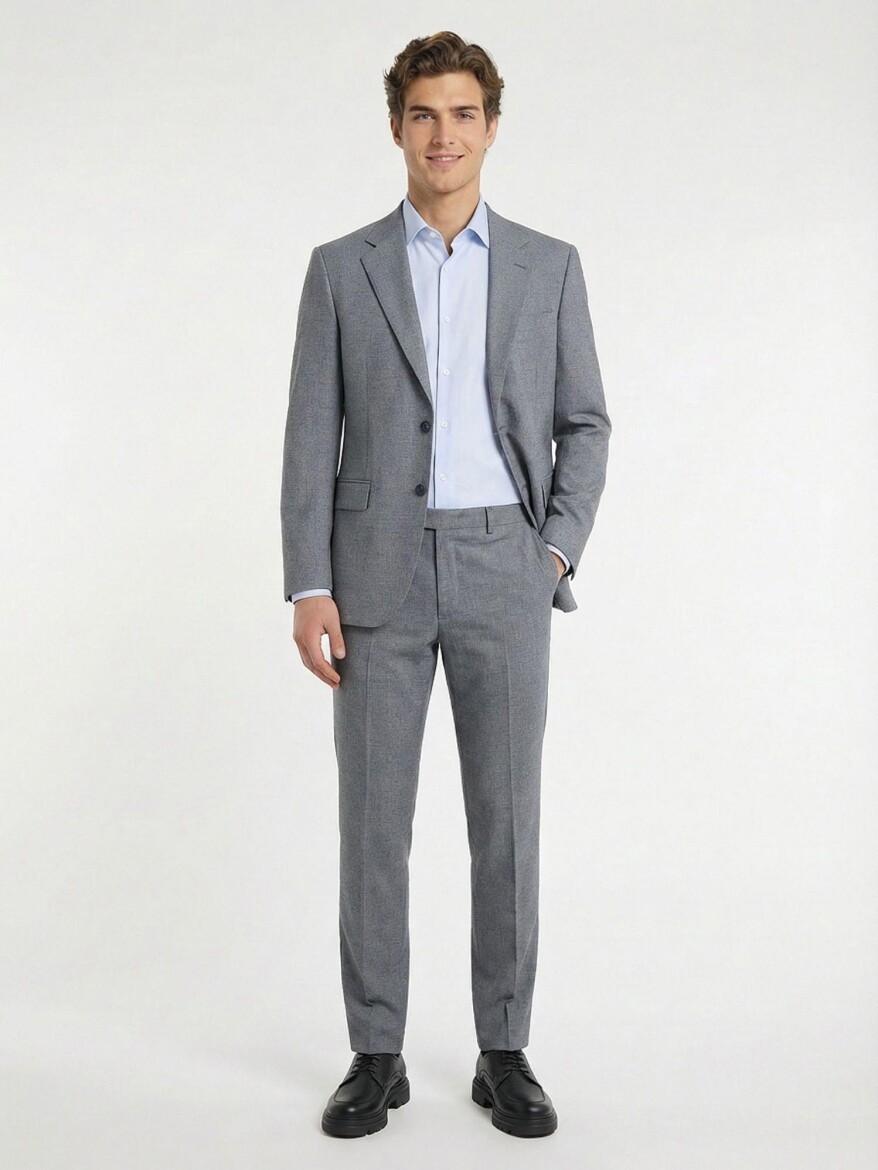 Grey Plain Modern Fit Suit - 2