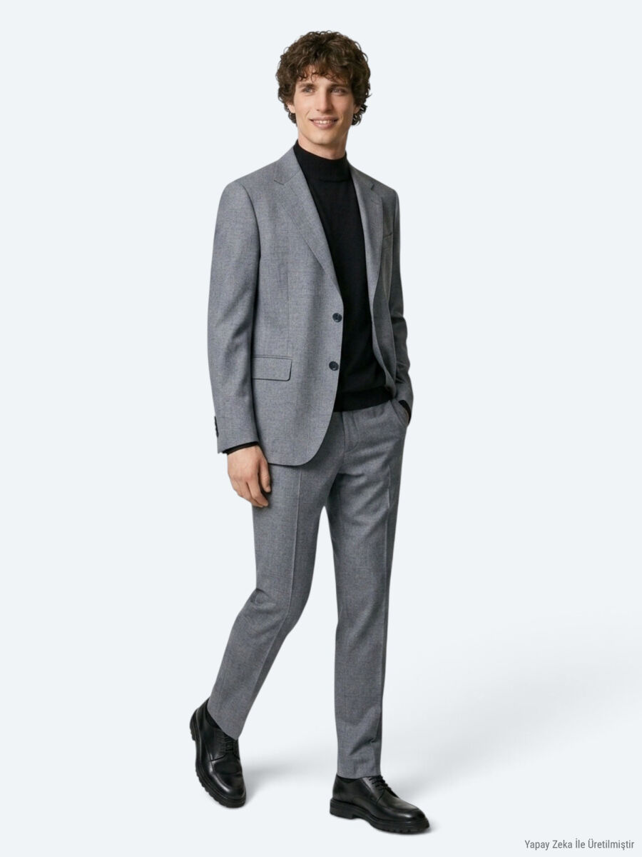 Grey Plain Modern Fit Suit - 3