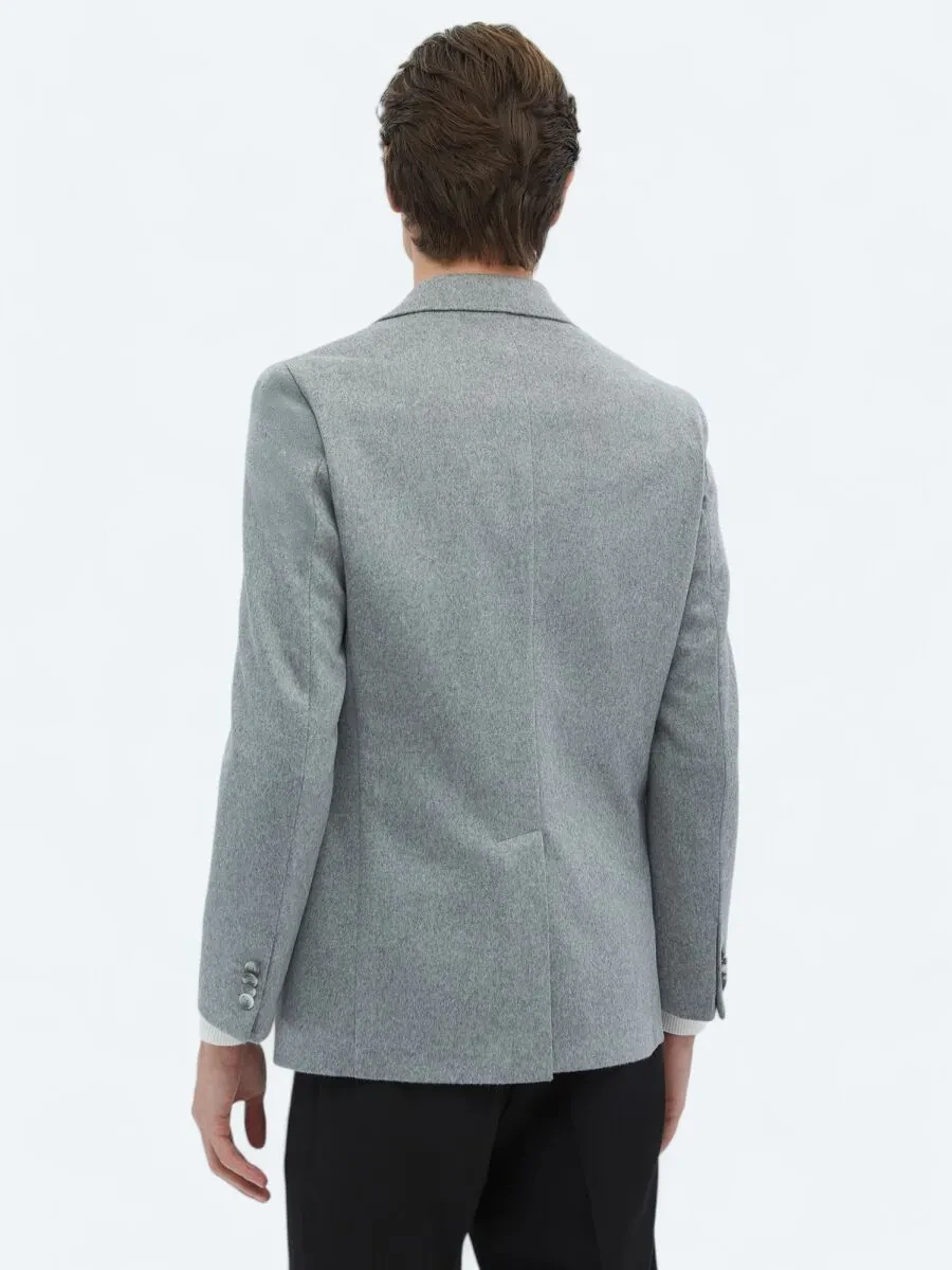 Grey Plain Modern Fit Wool Blended Jacket - 7