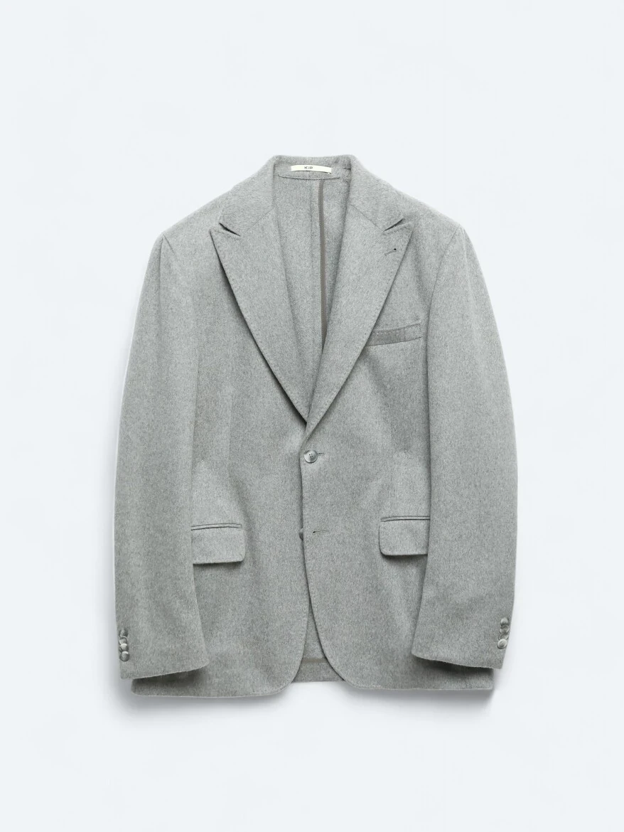 Grey Plain Modern Fit Wool Blended Jacket - 8