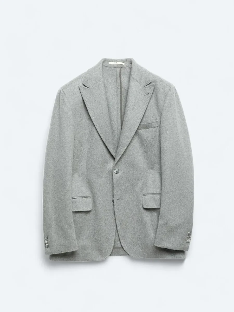 Grey Plain Modern Fit Wool Blended Jacket - 8