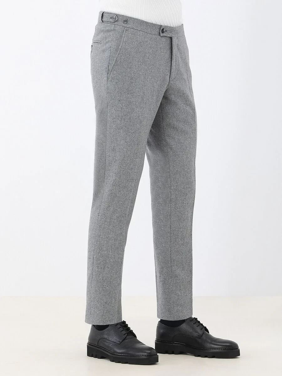 Grey Plain Modern Fit Wool Blended Suit - 5