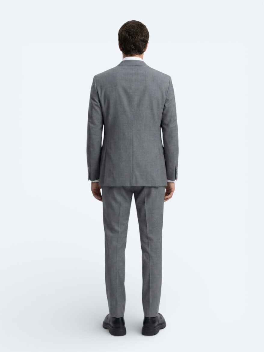 Grey Plain Modern Fit Wool Blended Suit - 4