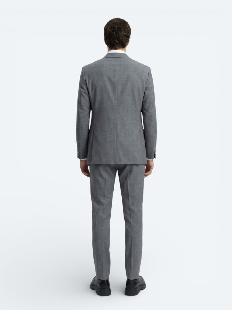 Grey Plain Modern Fit Wool Blended Suit - 4