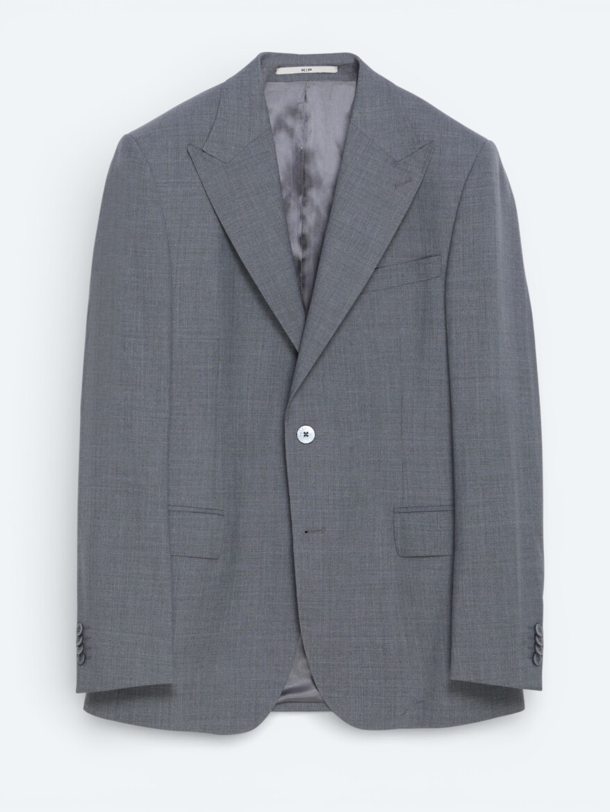 Grey Plain Modern Fit Wool Blended Suit - 5
