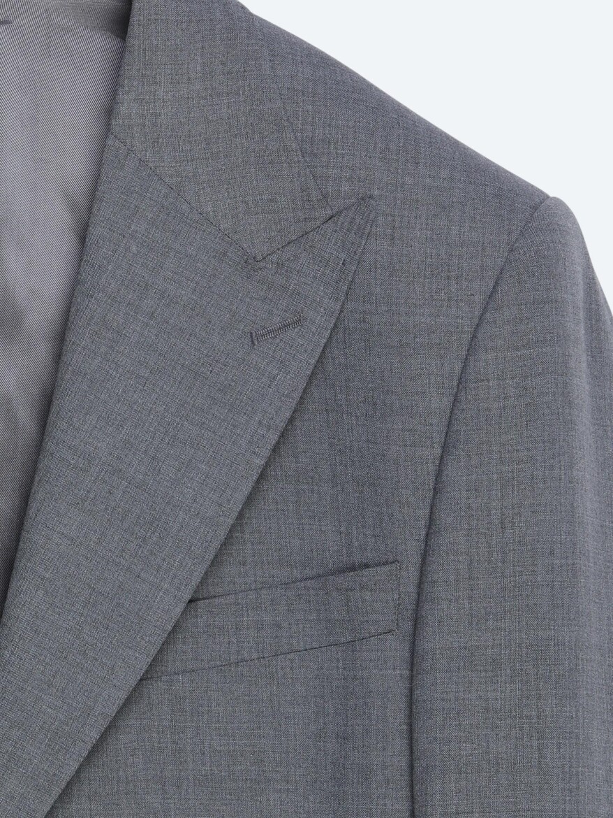 Grey Plain Modern Fit Wool Blended Suit - 6