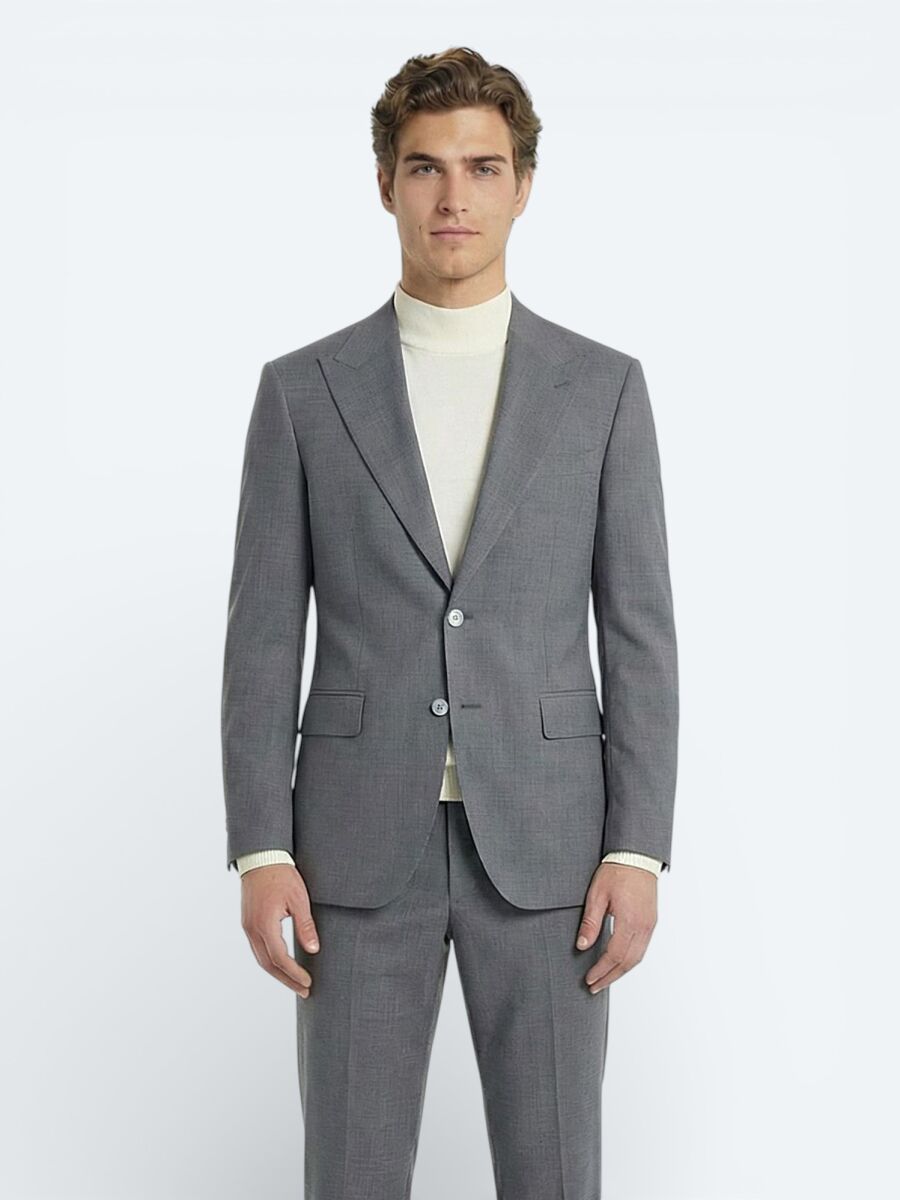 Grey Plain Modern Fit Wool Blended Suit - 3