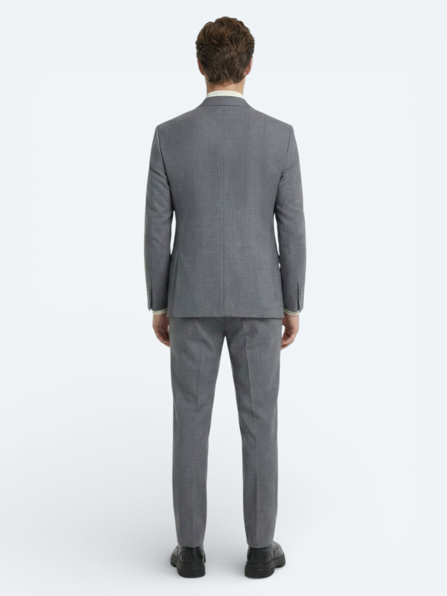 Grey Plain Modern Fit Wool Blended Suit - 4