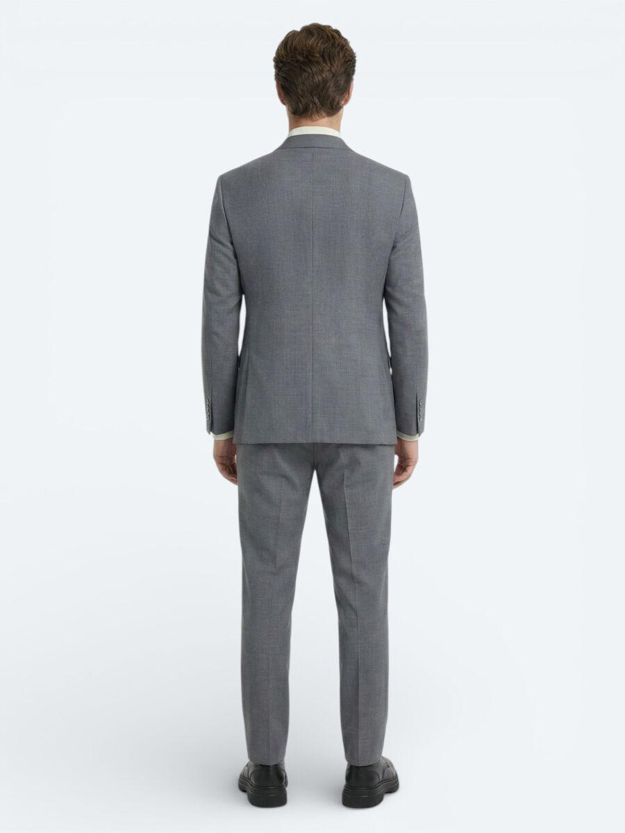 Grey Plain Modern Fit Wool Blended Suit - 4
