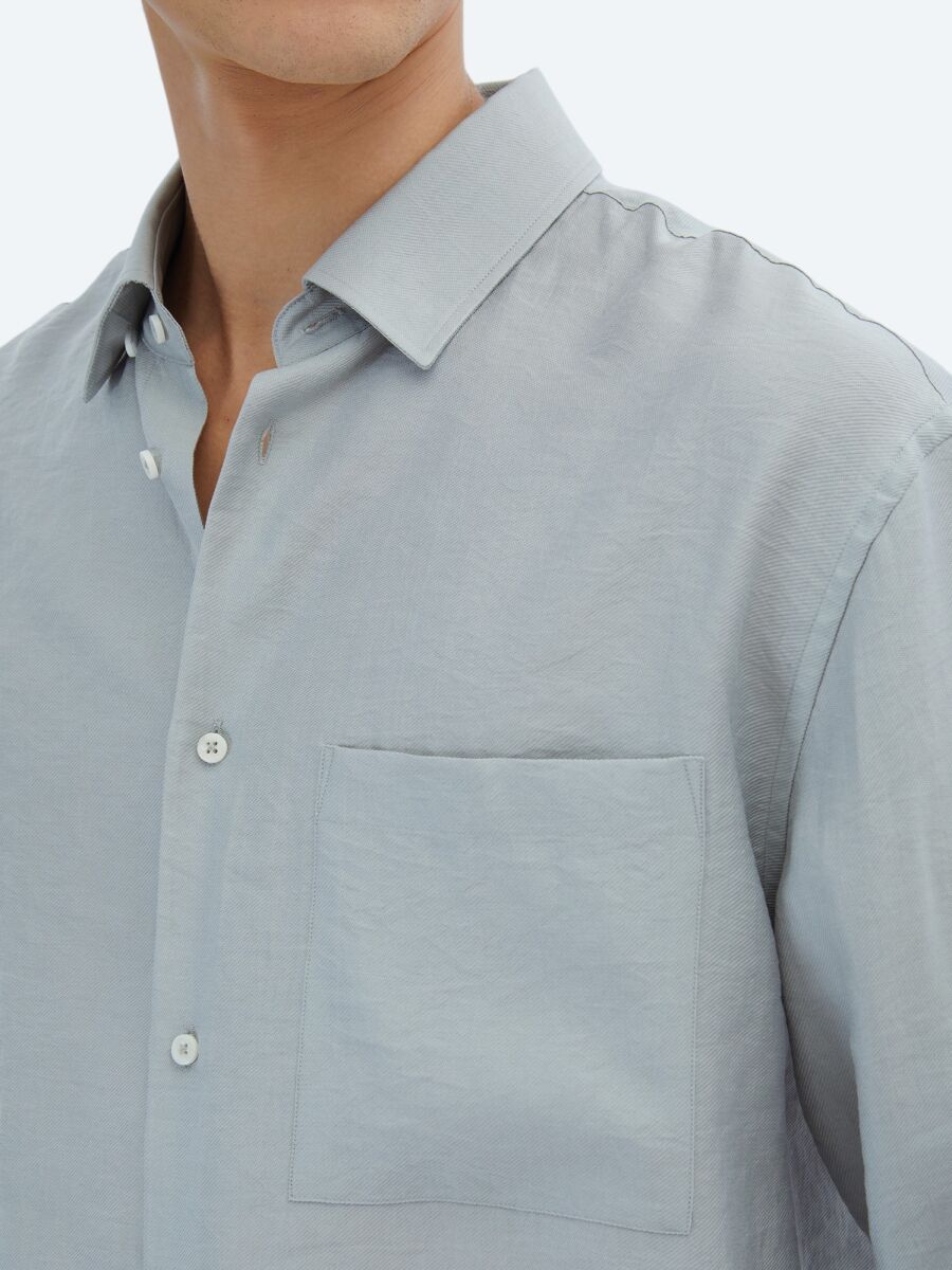 Grey Plain Oversize Fit Long Weaving Casual Shirt - 5