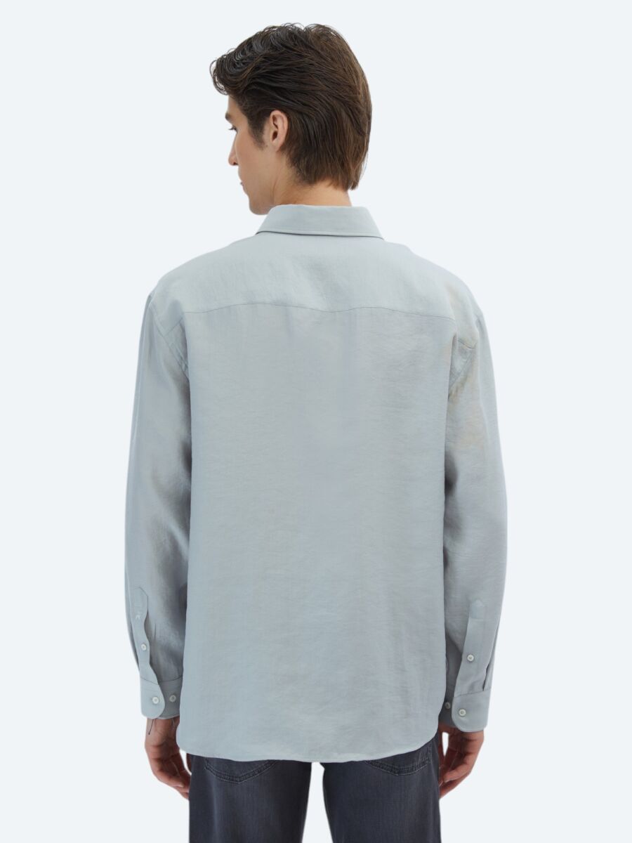 Grey Plain Oversize Fit Long Weaving Casual Shirt - 6