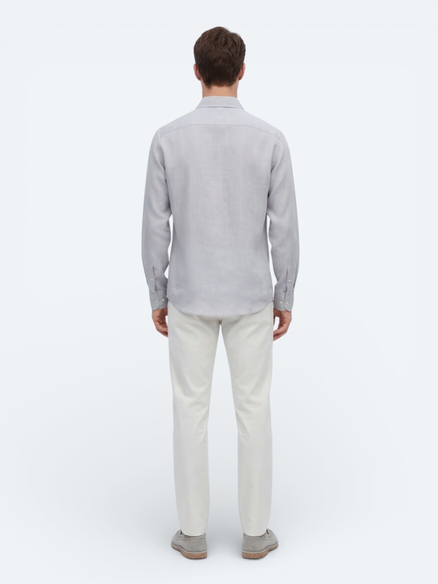 Grey Plain Oversize Fit Long Weaving Casual Shirt - 5