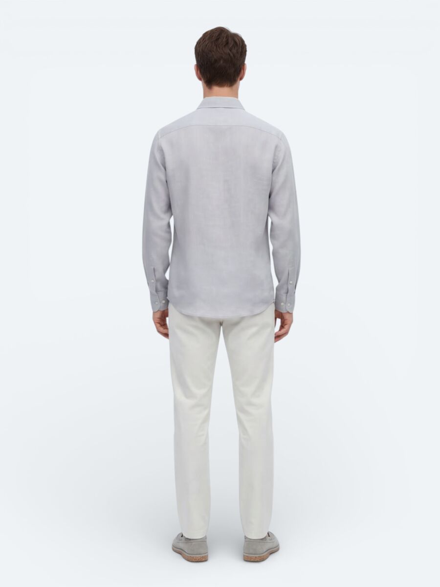 Grey Plain Oversize Fit Long Weaving Casual Shirt - 5