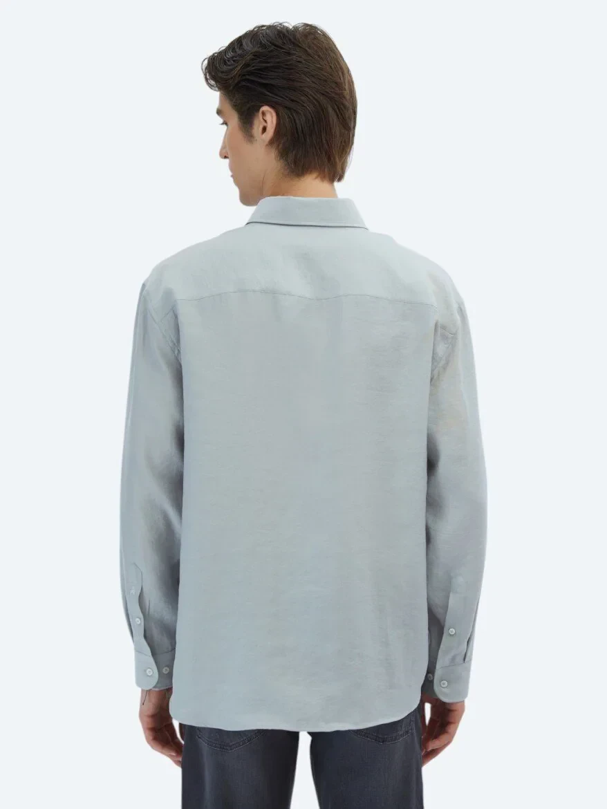 Grey Plain Oversize Fit Weaving Casual Shirt - 6