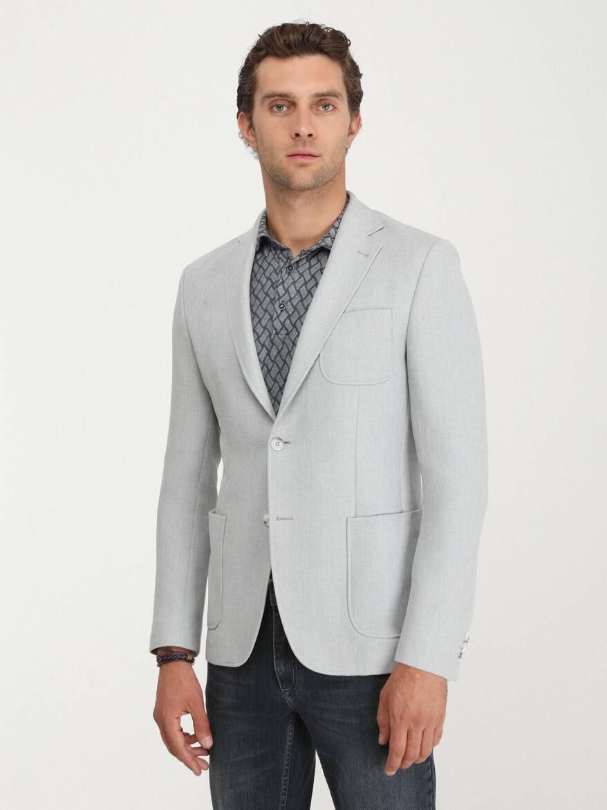 Grey Plain Regular Fit Jacket 