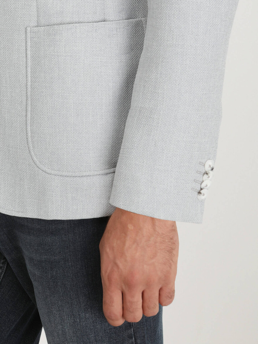 Grey Plain Regular Fit Jacket - 4