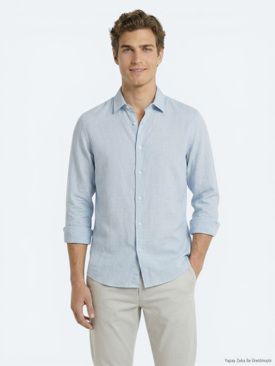 Grey Plain Regular Fit Long Weaving Casual 100% Cotton Shirt 