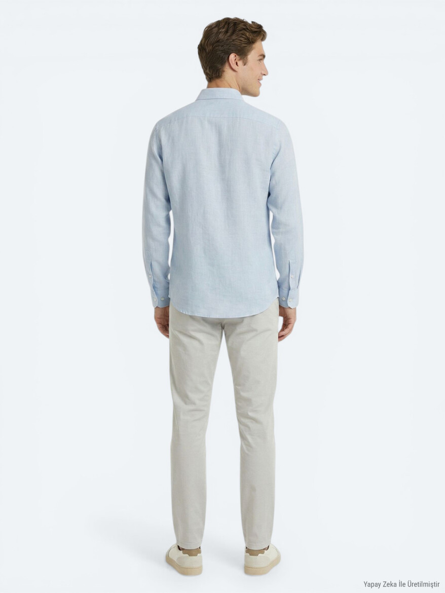 Grey Plain Regular Fit Long Weaving Casual 100% Cotton Shirt - 4