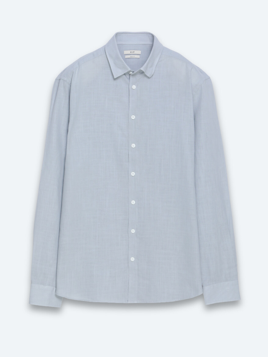 Grey Plain Regular Fit Long Weaving Casual 100% Cotton Shirt - 5