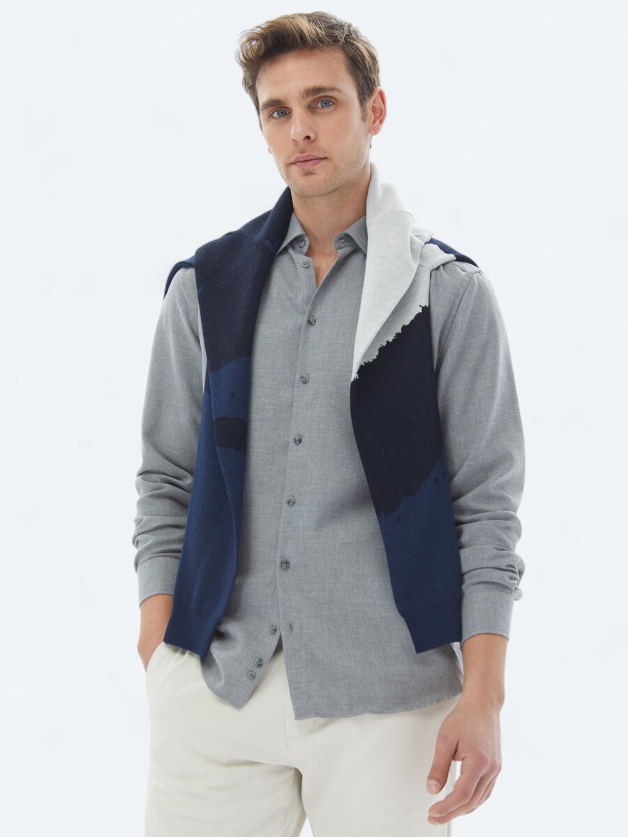 Grey Plain Regular Fit Long Weaving Casual Cotton Blended Shirt - 2