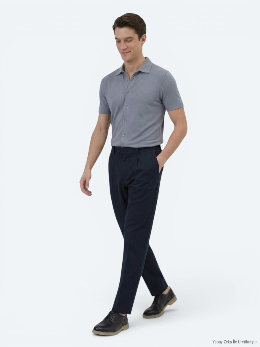 Grey Plain Regular Fit Short Knitting Casual Shirt - 3