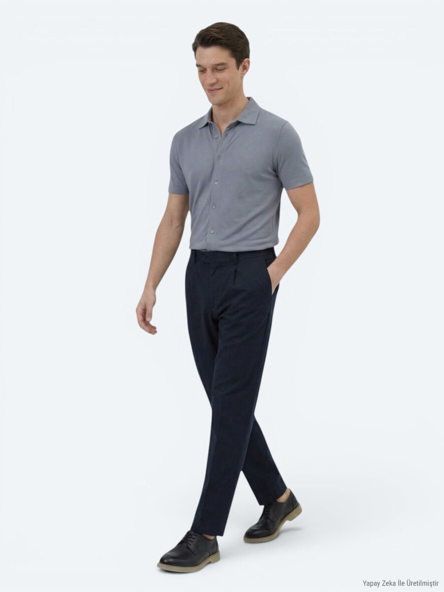 Grey Plain Regular Fit Short Knitting Casual Shirt - 3