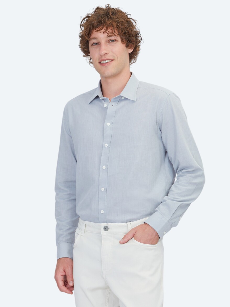 Grey Plain Regular Fit Weaving Casual 100% Cotton Shirt 