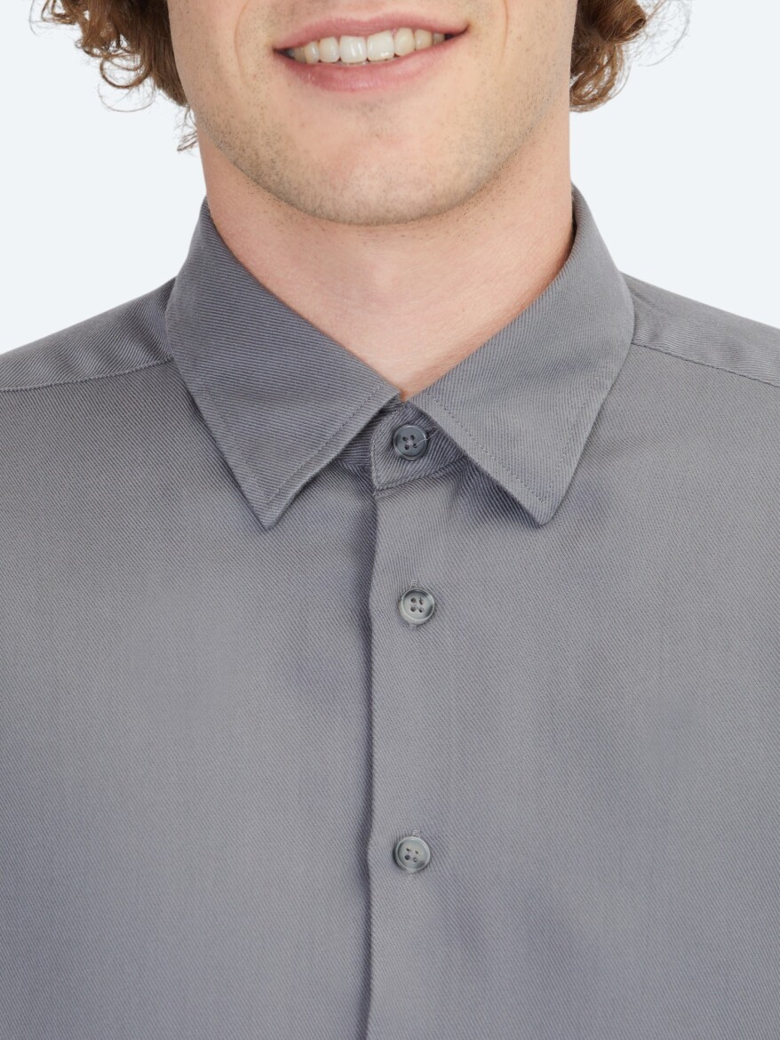 Grey Plain Regular Fit Weaving Casual Shirt - 5