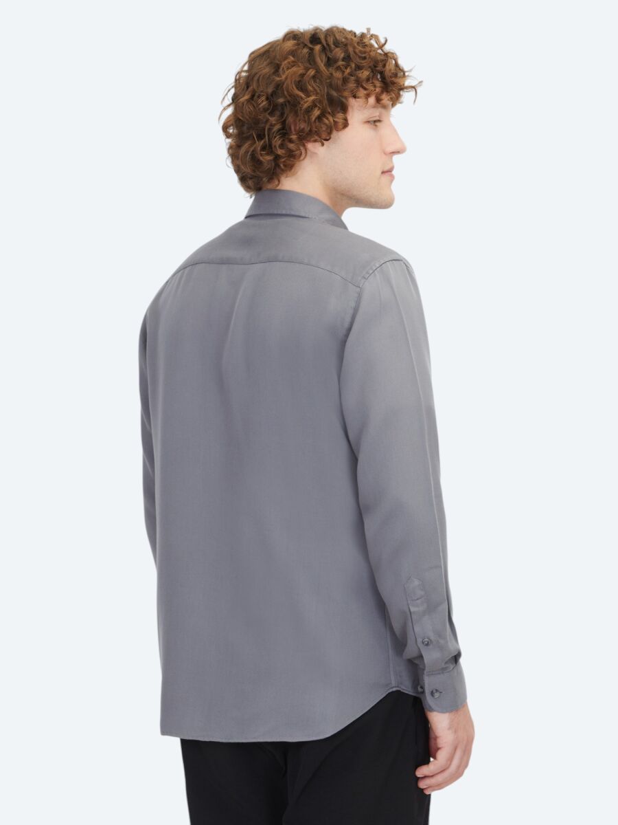 Grey Plain Regular Fit Weaving Casual Shirt - 6