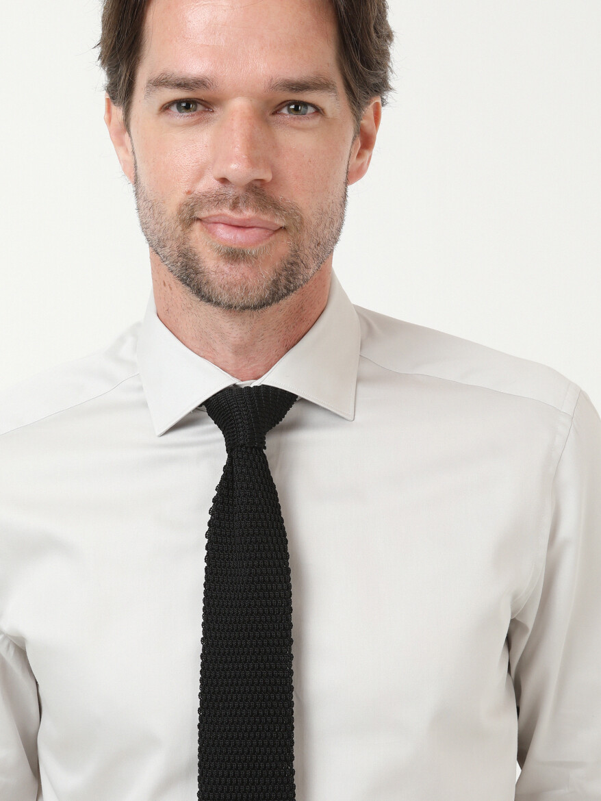 Grey Plain Regular Fit Weaving Classical 100% Cotton Shirt 