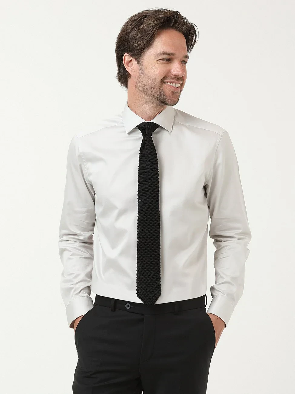 Grey Plain Regular Fit Weaving Classical 100% Cotton Shirt - 1
