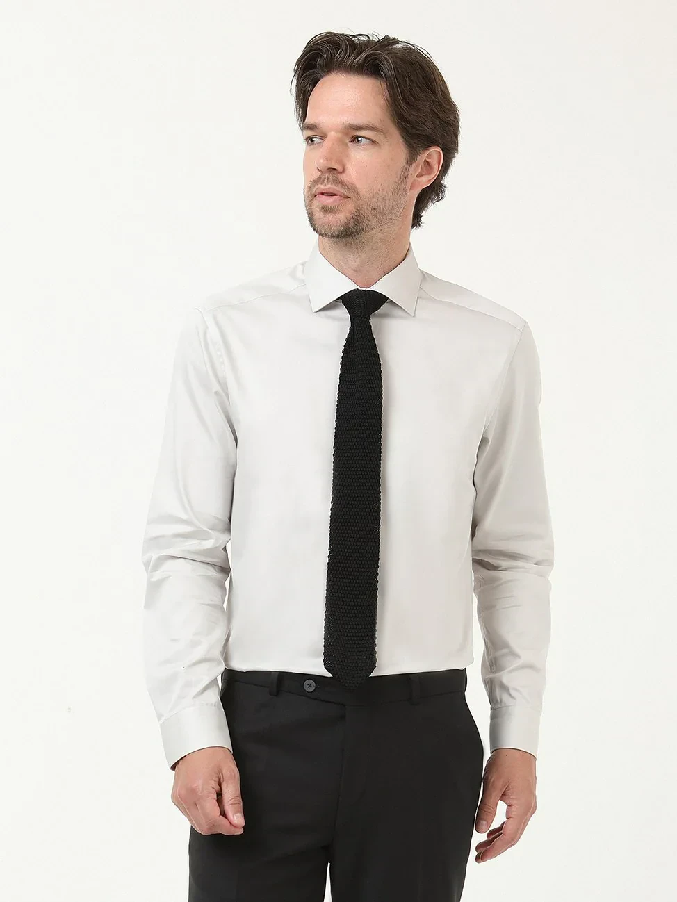 Grey Plain Regular Fit Weaving Classical 100% Cotton Shirt - 3