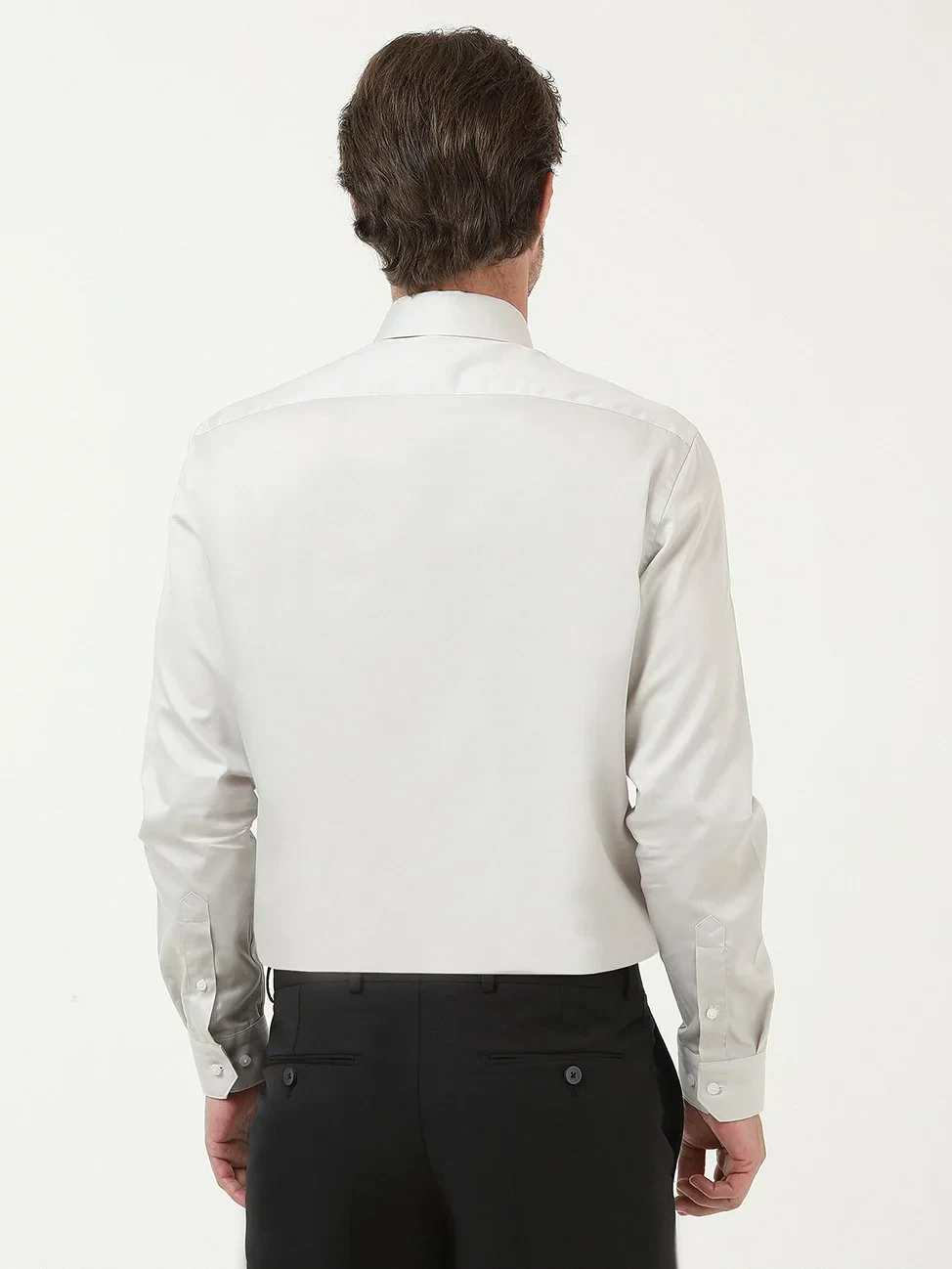 Grey Plain Regular Fit Weaving Classical 100% Cotton Shirt - 4