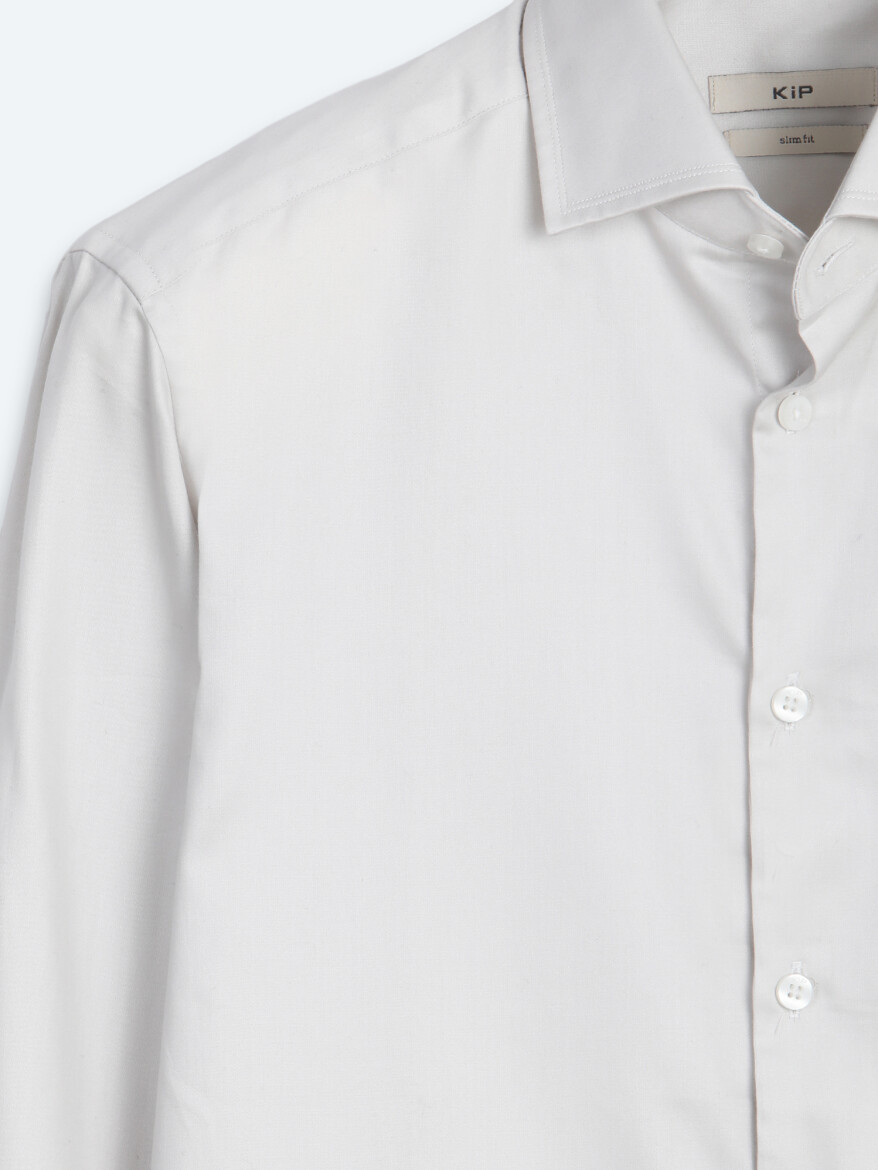 Grey Plain Slim Fit Long Weaving Classical 100% Cotton Shirt - 7