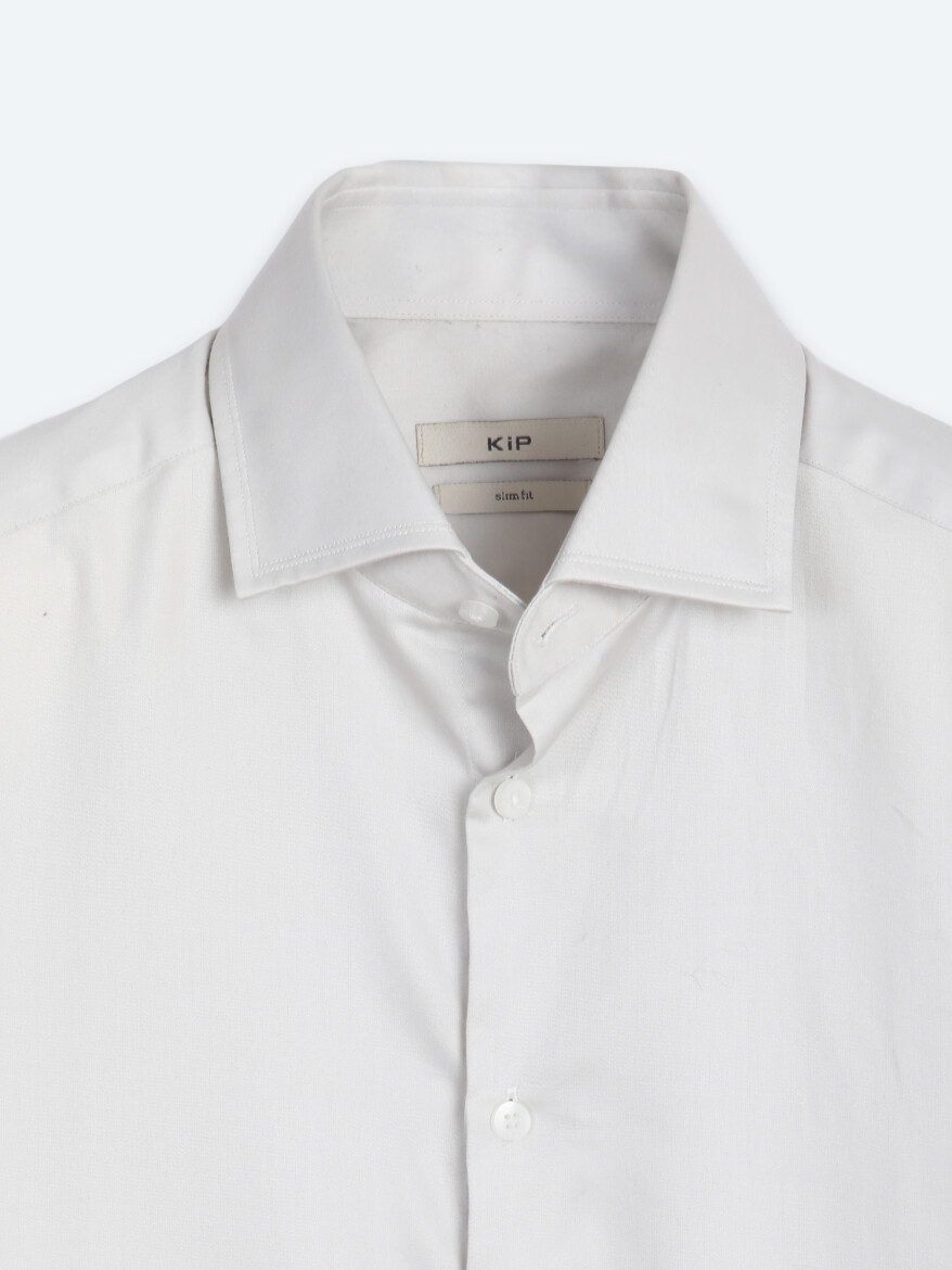 Grey Plain Slim Fit Long Weaving Classical 100% Cotton Shirt - 8