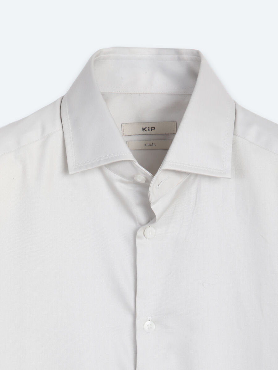 Grey Plain Slim Fit Long Weaving Classical 100% Cotton Shirt - 8
