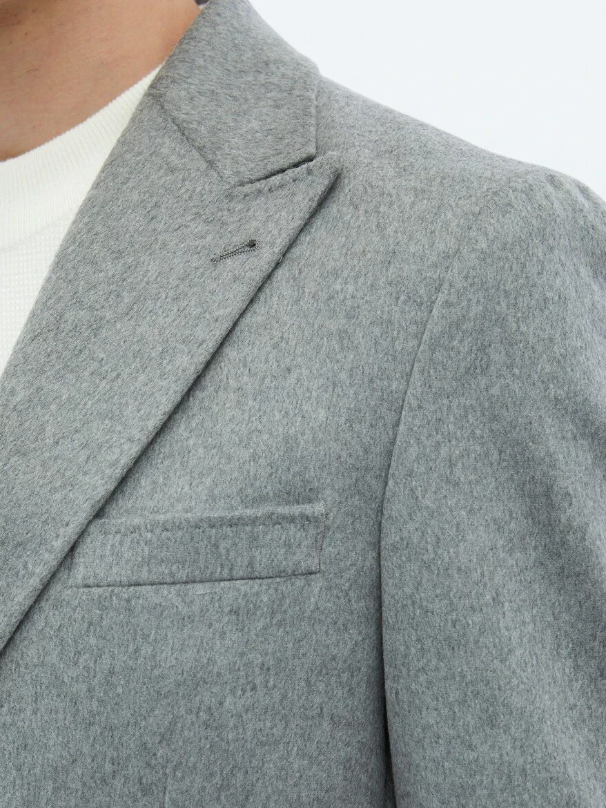 Grey Plain Wool Blended Jacket - 6