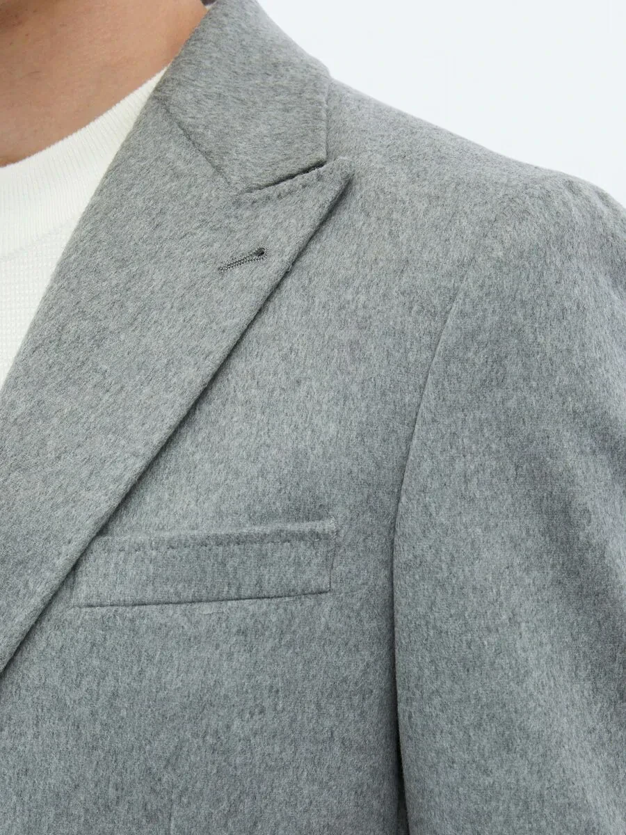 Grey Plain Wool Blended Jacket - 6