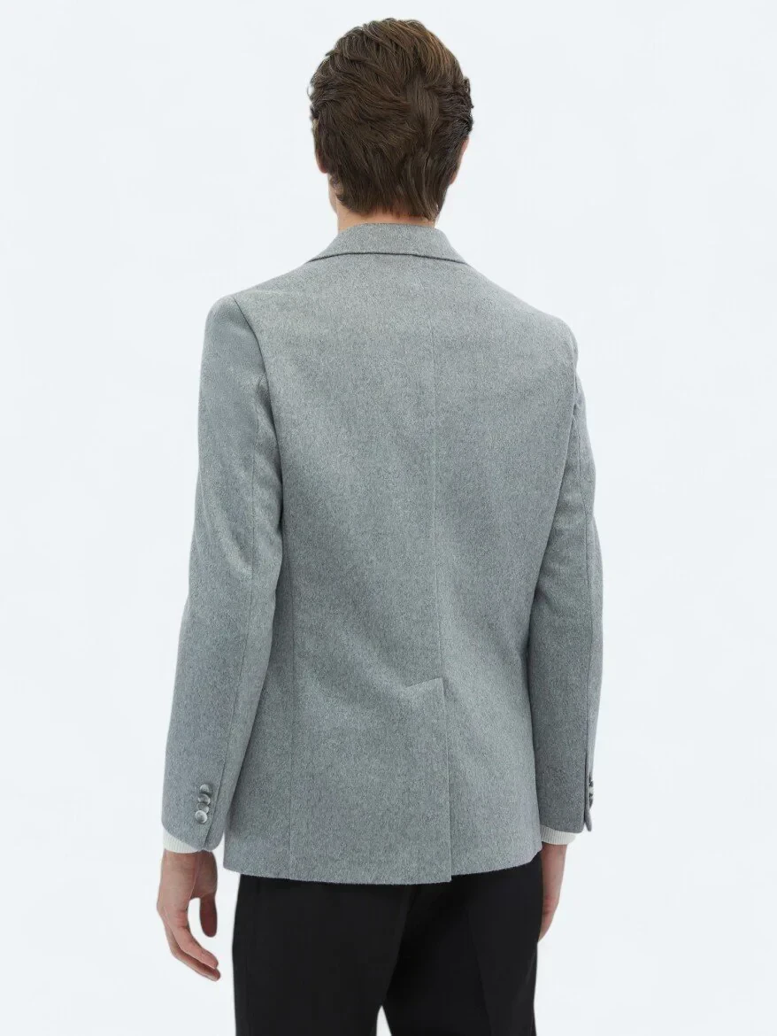 Grey Plain Wool Blended Jacket - 7