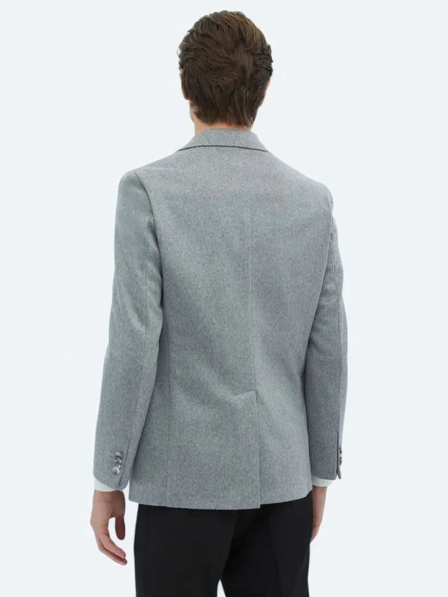Grey Plain Wool Blended Jacket - 7