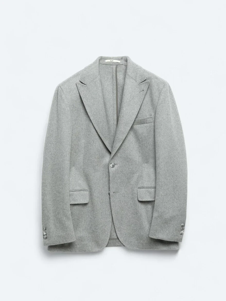 Grey Plain Wool Blended Jacket - 8