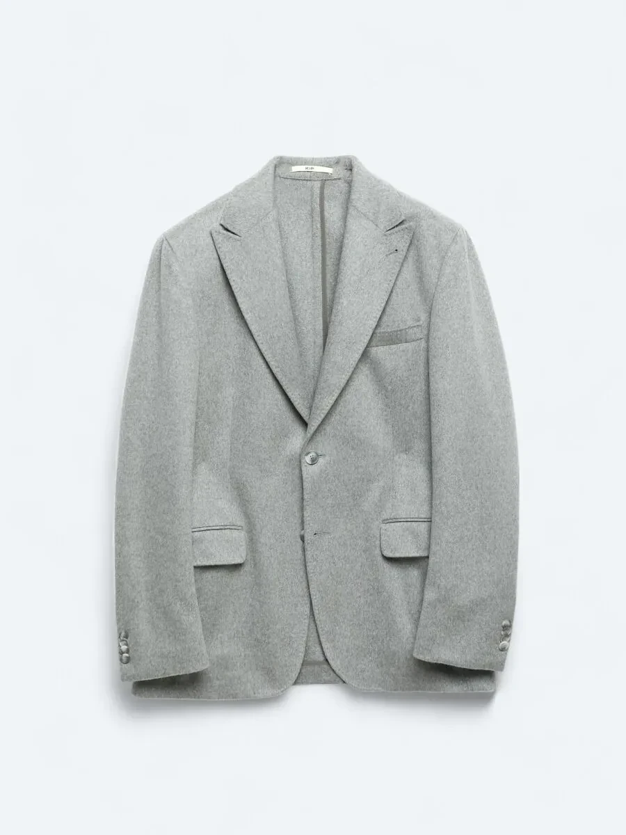 Grey Plain Wool Blended Jacket - 8