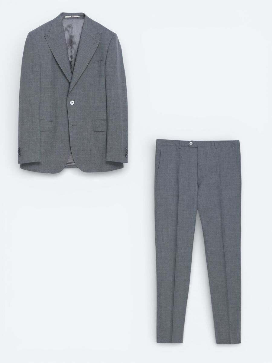 Grey Plain Wool Blended Suit - 1