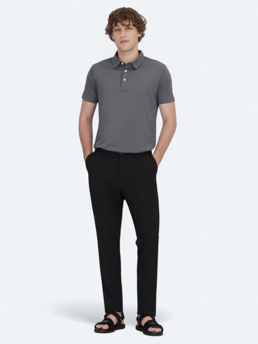 Grey Polo Neck Cotton Blended T-Shirt - 2