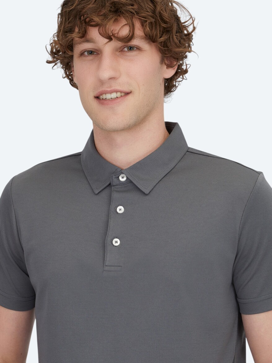 Grey Polo Neck Cotton Blended T-Shirt - 3