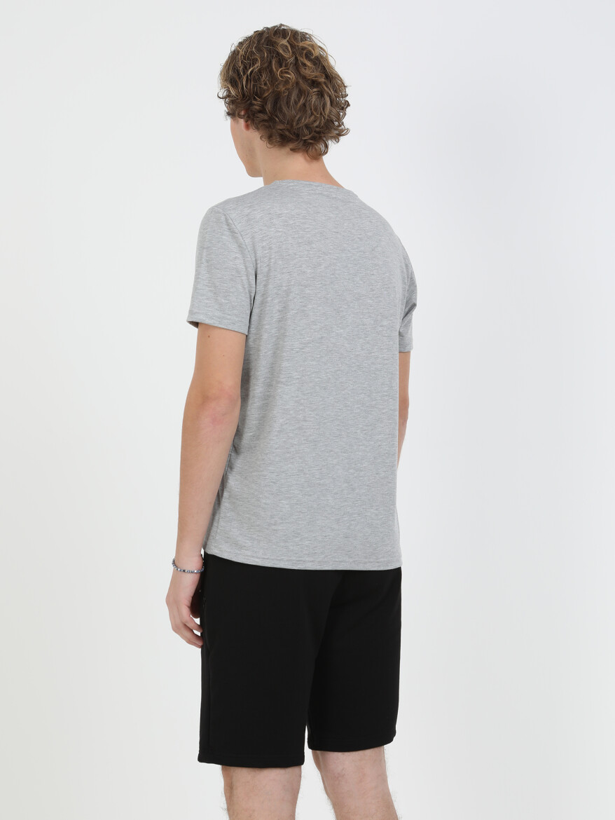 Grey Printed Crew Neck 100% Cotton T-Shirt - 4