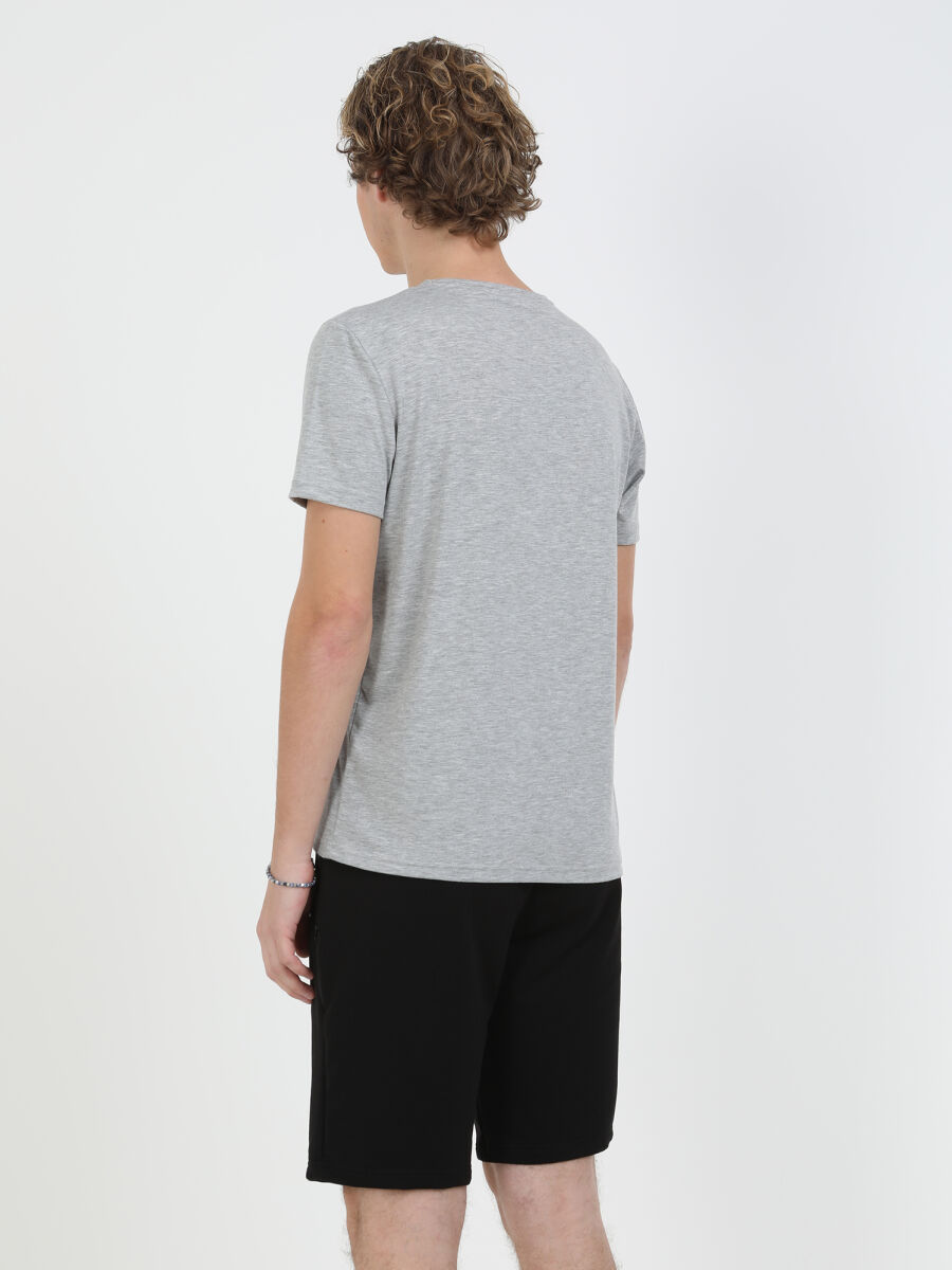 Grey Printed Crew Neck 100% Cotton T-Shirt - 4