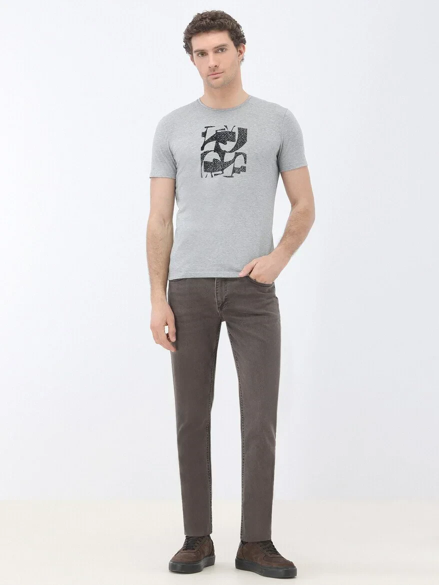 Grey Printed Crew Neck 100% Cotton T-Shirt - 2